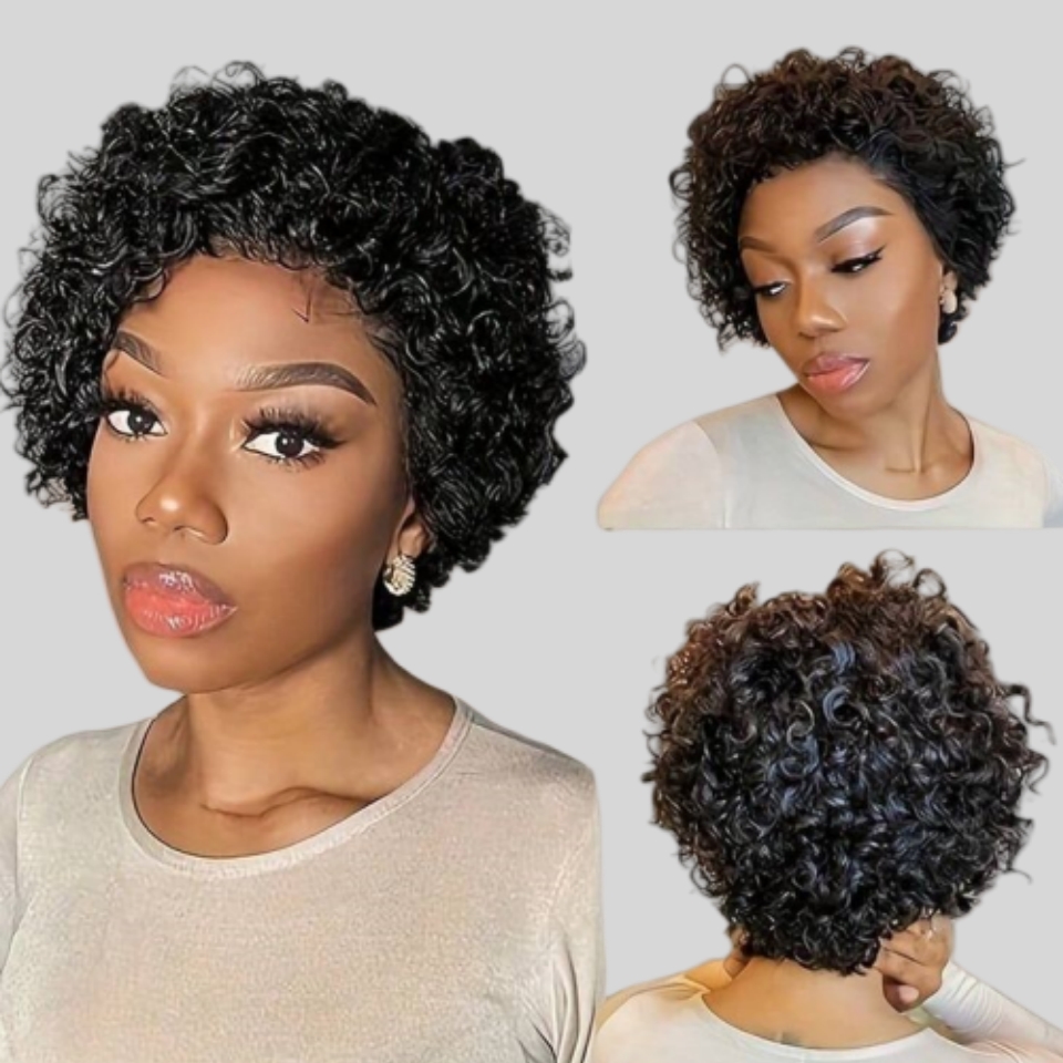 Short Pixie Cut Wig Human Hair Cheap - Вьющийся парик с стрижкой пикси, кружевной