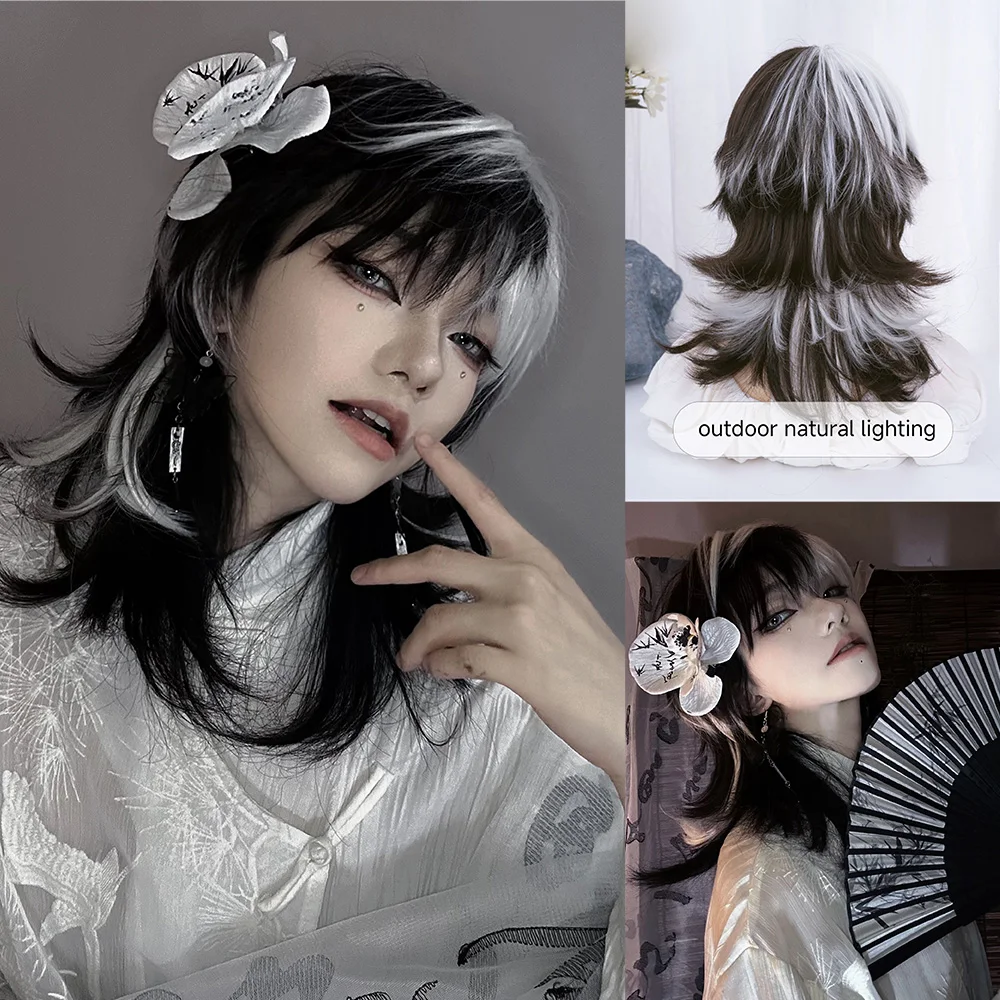 Synthetic Braided Wigs For Black Women - 16-дюймовые черно-белые синтетические парики с челкой,