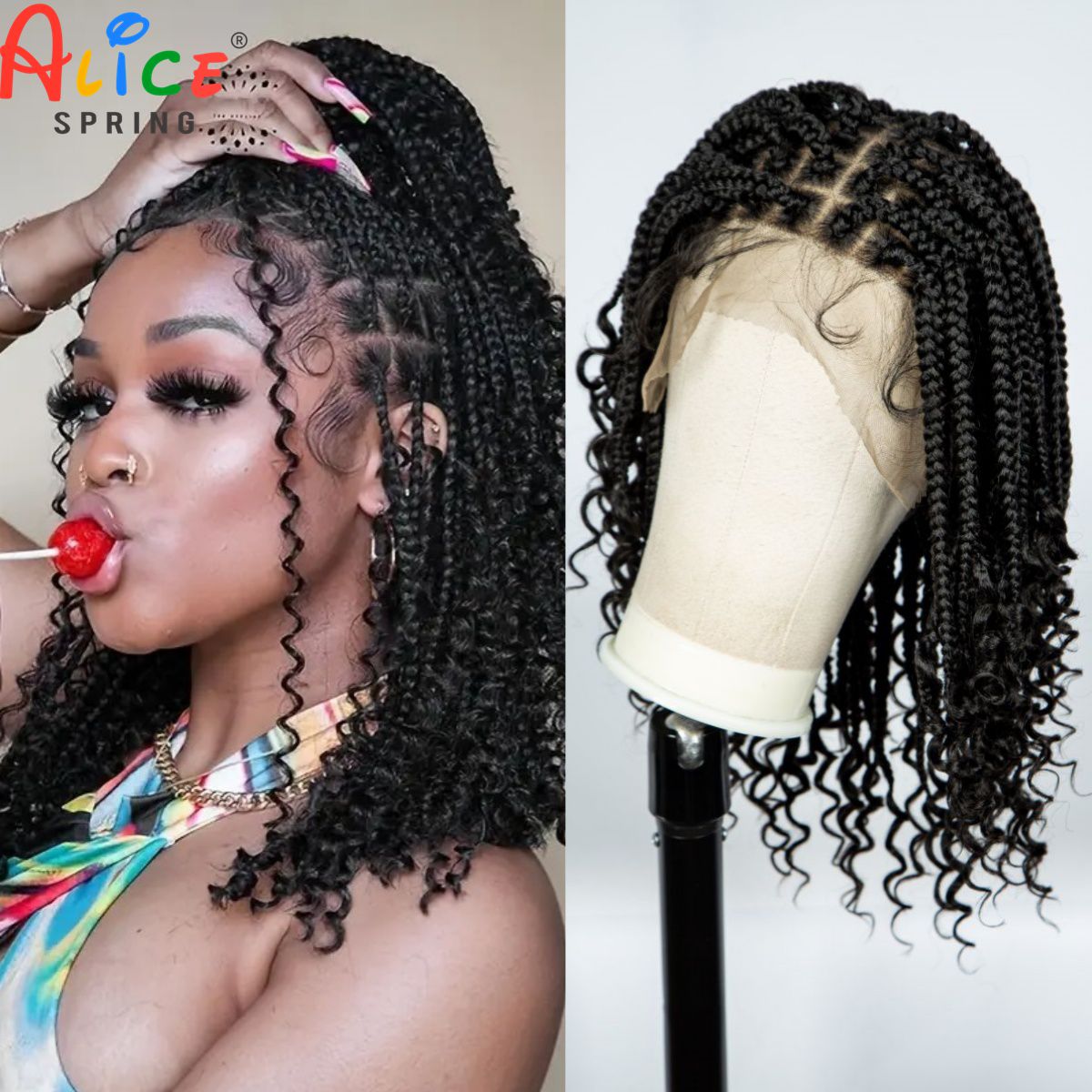 Synthetic Braided Wigs For Black Women - Плетеные парики без узлов с вьющимися