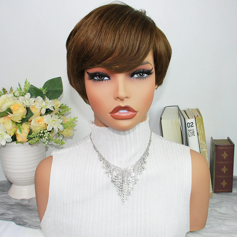Short Pixie Cut Wig Human Hair Cheap - Шоколадно-коричневый парик-пикси из натуральных волос, окрашенный,