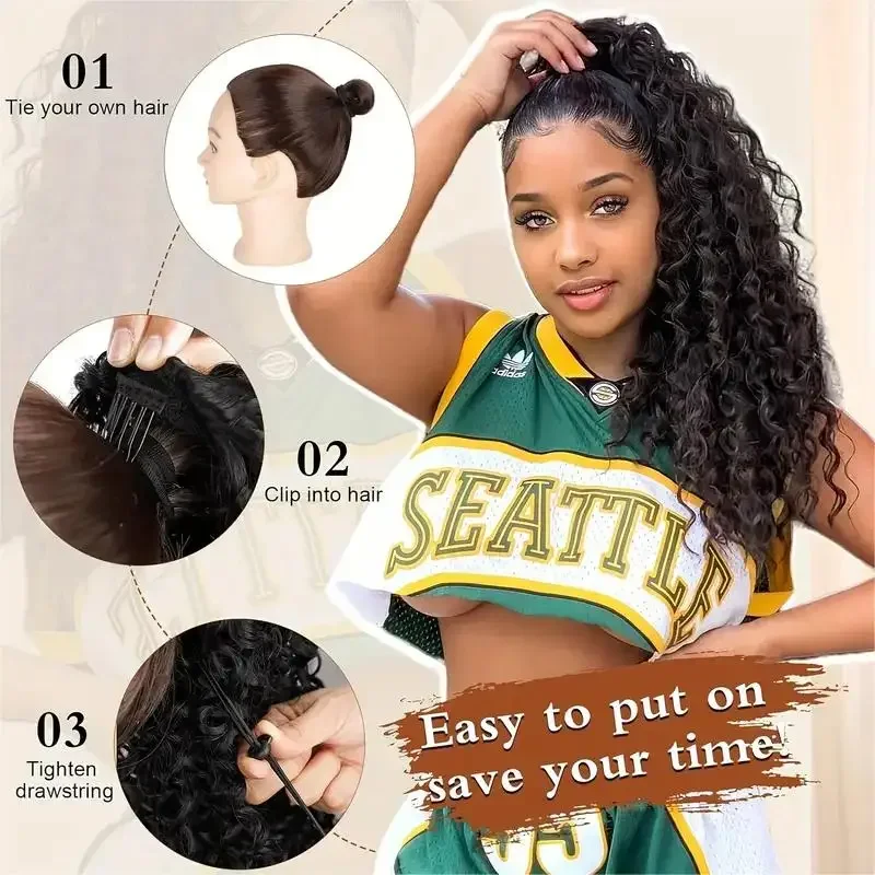 Афро-кудрявый хвост-пучок, иск – обзор и цена Drawstring Afro Curly Puff Ponytail