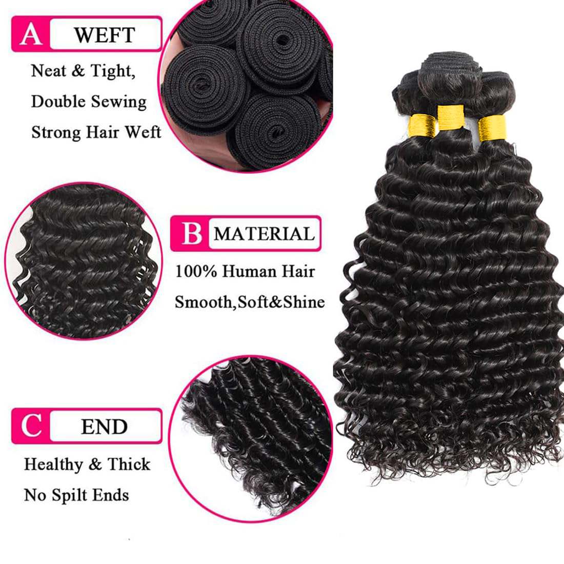 100% натуральные бразильские в – обзор и цена Deep Wave 3 Bundles With Closure