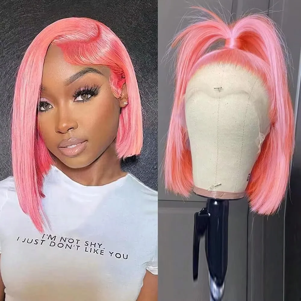 10-дюймовые розовые парики-боб – обзор и цена Pre Parted 13X4 Lace Front Bob Wig
