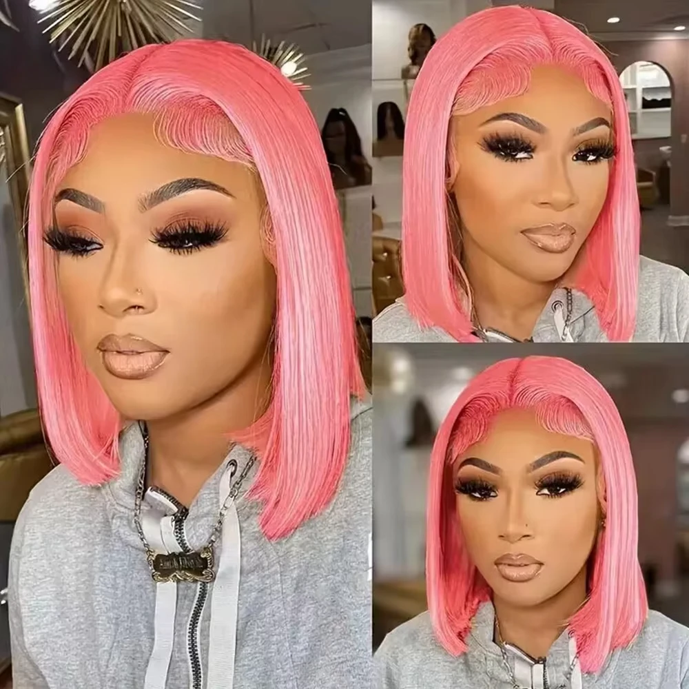 10-дюймовые розовые парики-боб – обзор и цена Pre Parted 13X4 Lace Front Bob Wig